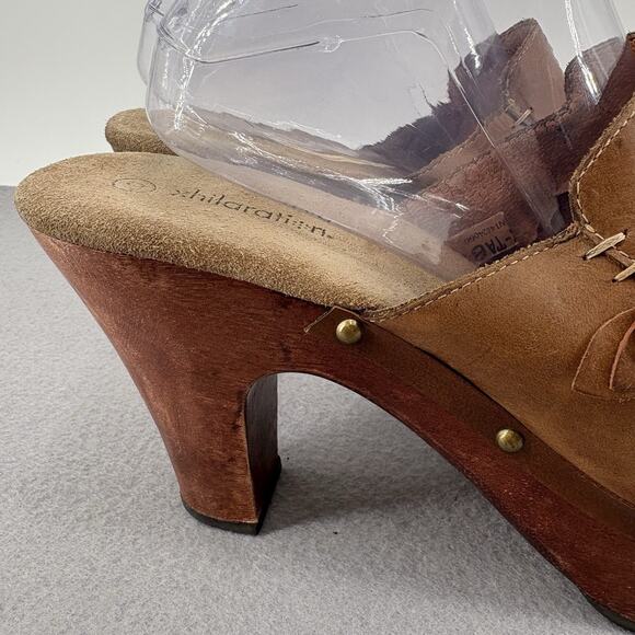 Vintage Y2K 90s Chunky Xhilaration Platform Brown Leather Mule Clogs Heel Sz 10 - Picture 9 of 16